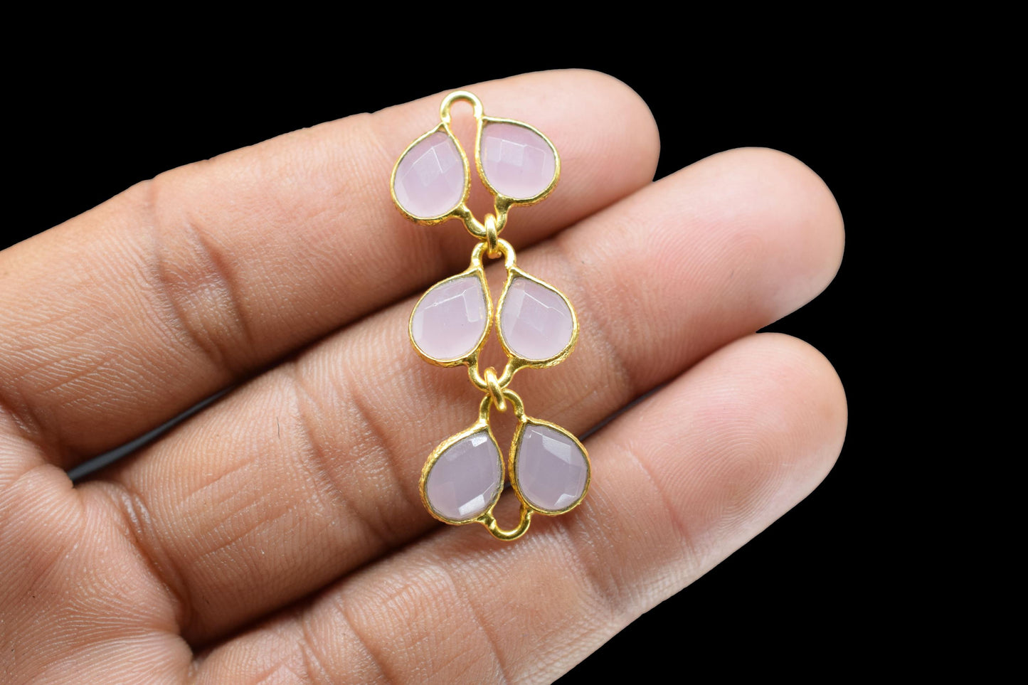 Rose Quartz Pendant Jewelry Charms/Gold Plated Pendant/Dangle Charms/Handmade Jewelry/Beass Connector/Wedding Jewerly/Women Jewelry/Gift