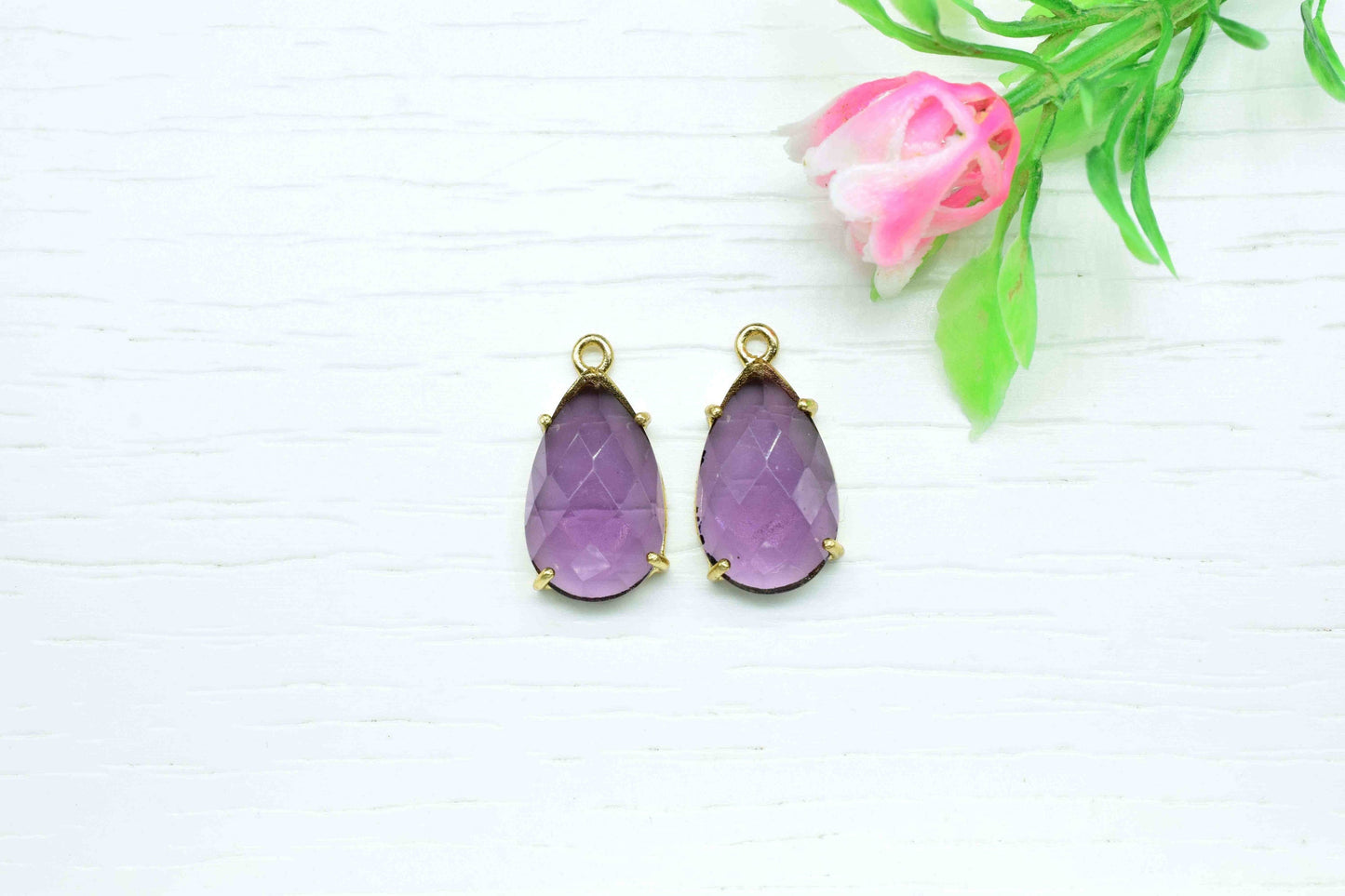 Amethyst Gemstone 12x20mm Teardrop Shape Connector,Amethyst Single Loop Gemstone Connector Jewelry Making,Amethyst Gold Plating Component