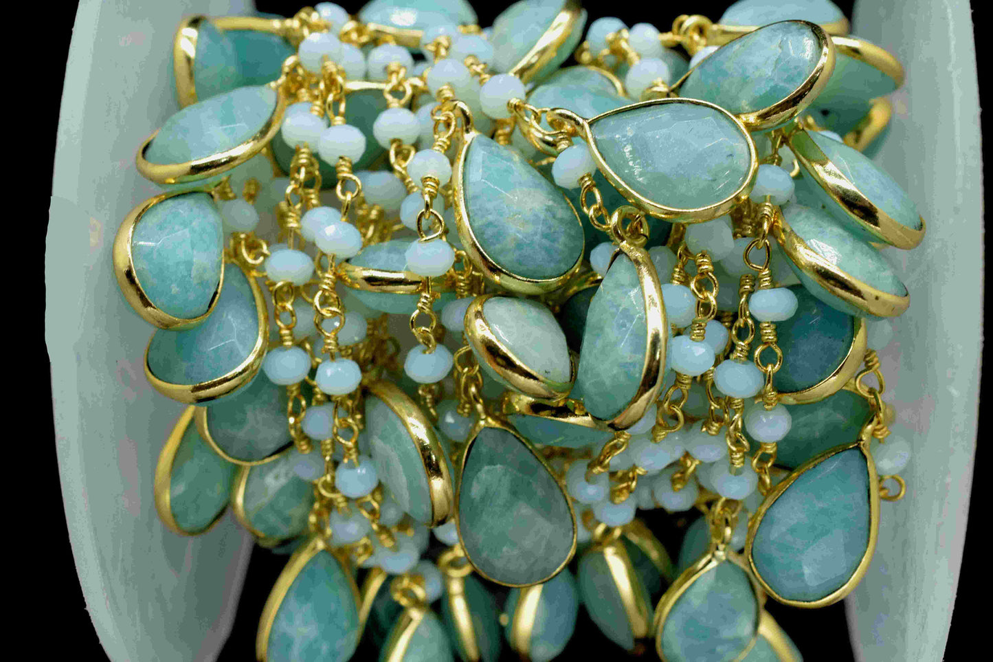 Amazonite 8x12mm Faceted Bezel Connector Link Chain,Amazonite 3mm Faceted Beads chain,Gemstone Bezel Connector link Chain,Amazonite Gemstone