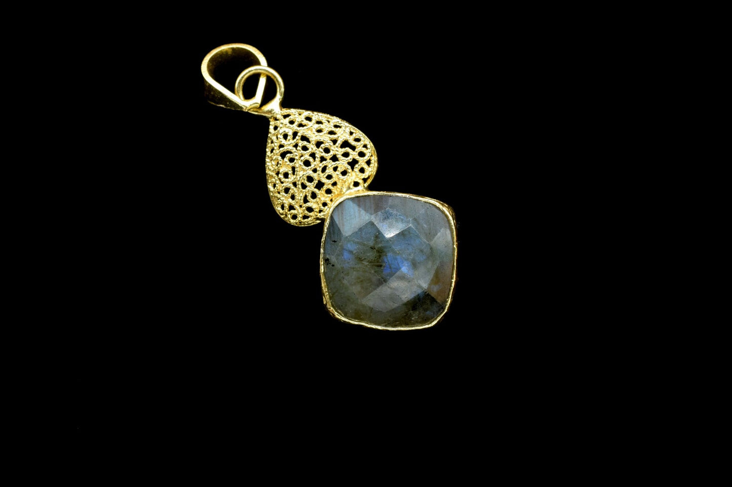 Labradorite Gold Plated Turkish Finished Pendant,Attractive Yellow Gold Plated Pendant,Vintage style  Pendant,Vintage Necklace Pendant
