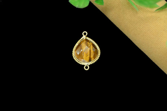 Natural Tiger Eye Gemstone 14mm Heart Shape connector,Tiger Eye charms Pendant Jewelry Making,Tiger Eye Gold Plating Double bail connector