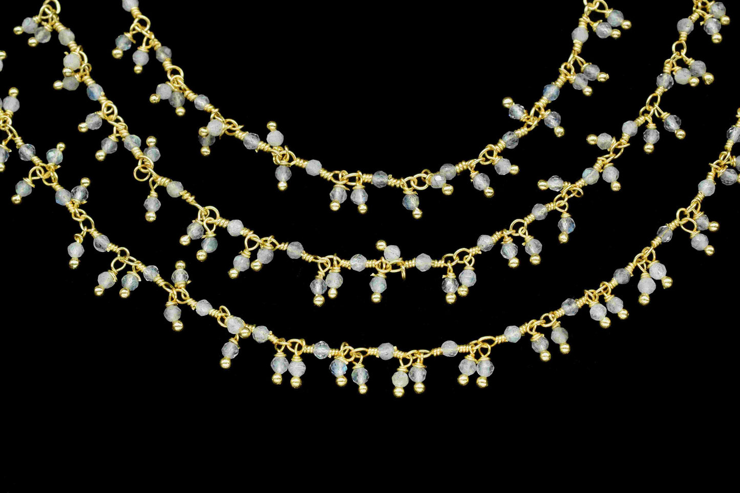 Labradorite 2mm Cluster Beaded Chain,Labradorite Rosary Chains,Gold Plating Wire Wrap Chain,Brass Chain,Rosary Chain,Jewelry Making Chains