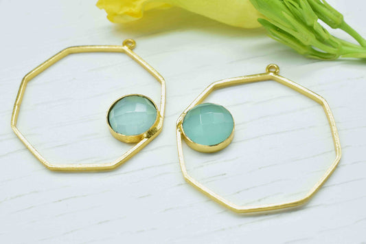 Aqua Chalcedony Gemstone Pendants, Finding Hexagon Shape Connector, Chalcedony 10mm Round Earring, Finding Component Necklace,Aqua Jewellery