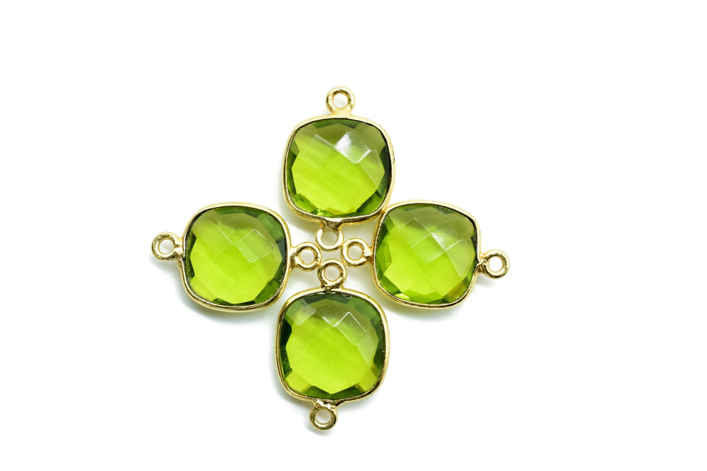 Peridot 12mm cushion double loop connectors,Elegant Peridot Gemstone Components cushion Shape Connectors,Earring connectors,Earrings Pendant