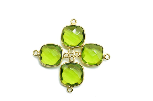 Peridot 12mm cushion double loop connectors,Elegant Peridot Gemstone Components cushion Shape Connectors,Earring connectors,Earrings Pendant
