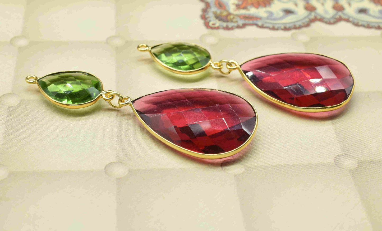 Pink Tourmaline Dangle pendants,Station Bezel Link,Multi Gemstone Connectors,Peridot pendant Charms,Component pendant,Handmade Bezel Jewelry