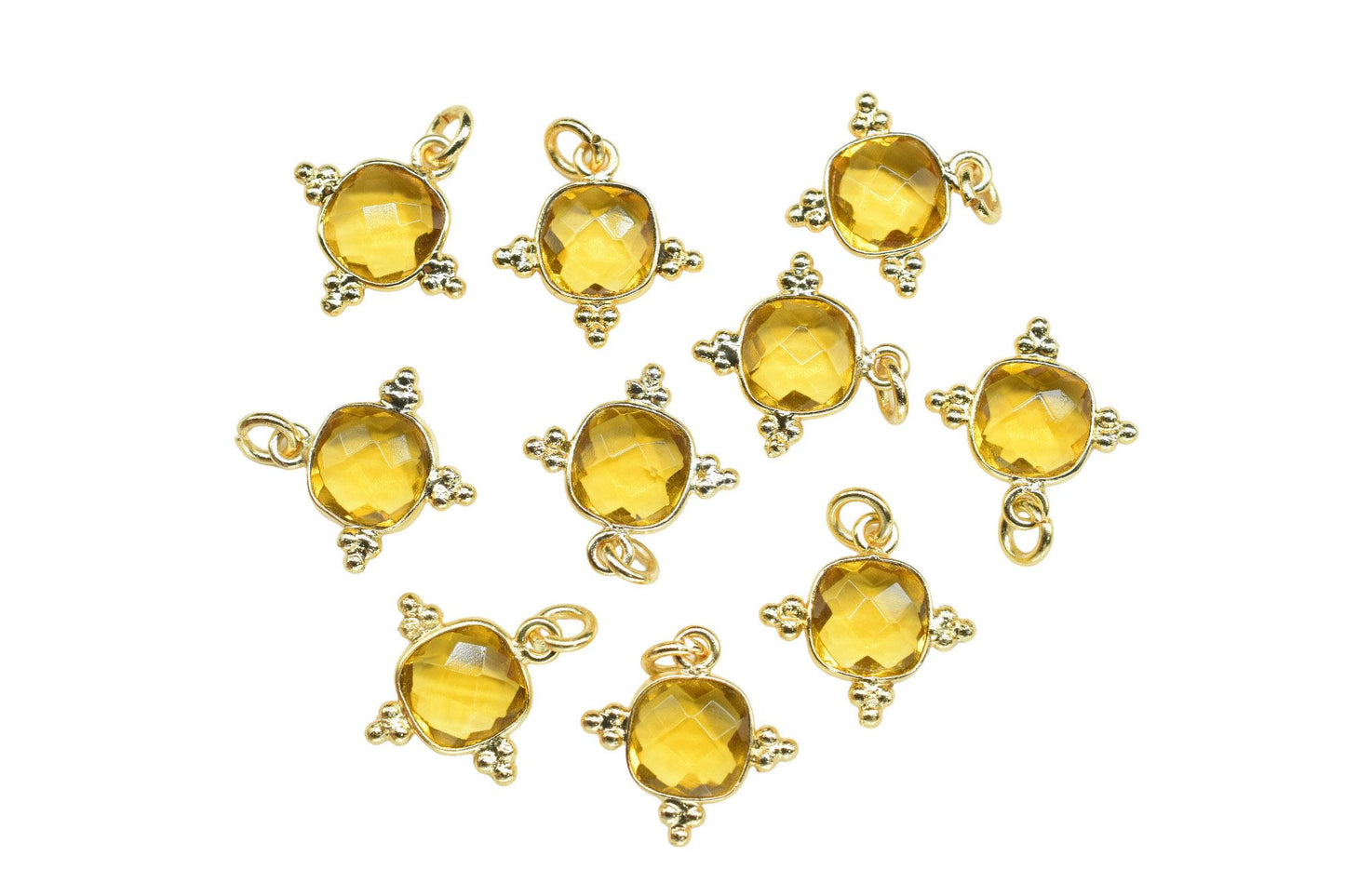 Citrine Quartz 8mm Cushion Bezel charm/Station Bezel Link Supplies/Citrine Jewelry Making/Square Pendant//Gemstone Connector Pendant