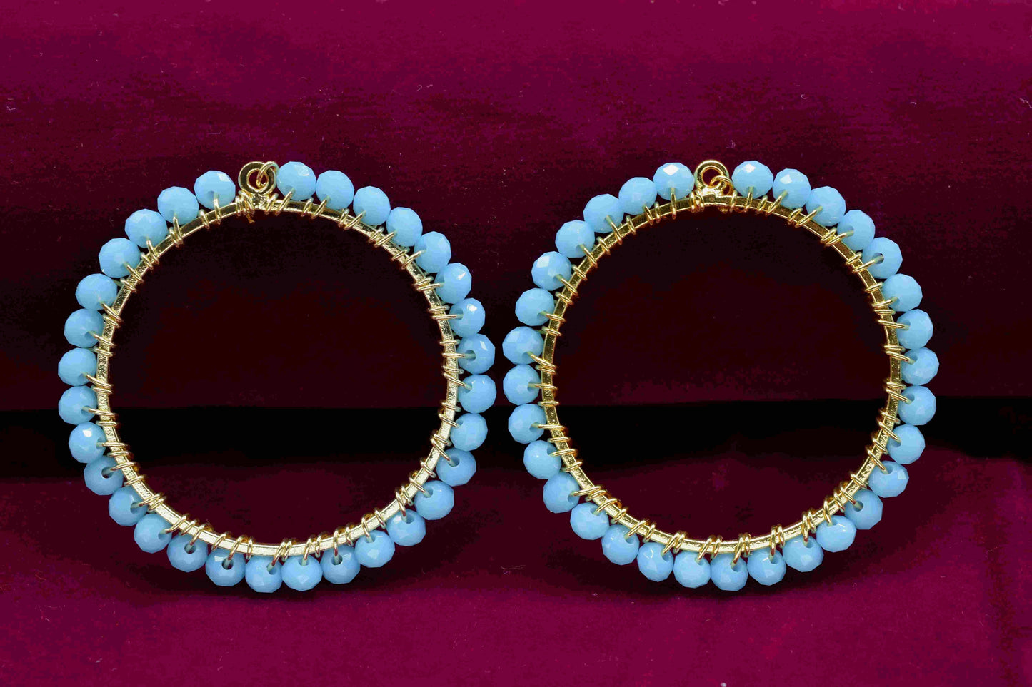 Turquoise Wire Wrapped Dangle Connector, Handmade Earring, Beaded Hoop Earring, Finding Component Turquoise Jewelry,Circle Pendant Component