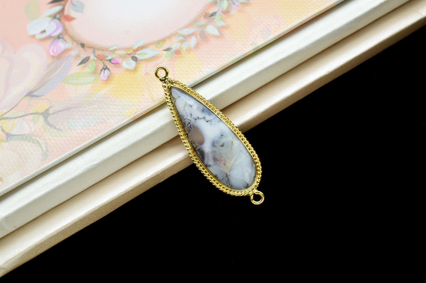 Dendrite Opal Faceted gemstone 10x30mm Pear Shape charms,Dendrite Opal Gemstone Bezel jewelry making,Dendrite Opal Gold Plated bezel,Gift