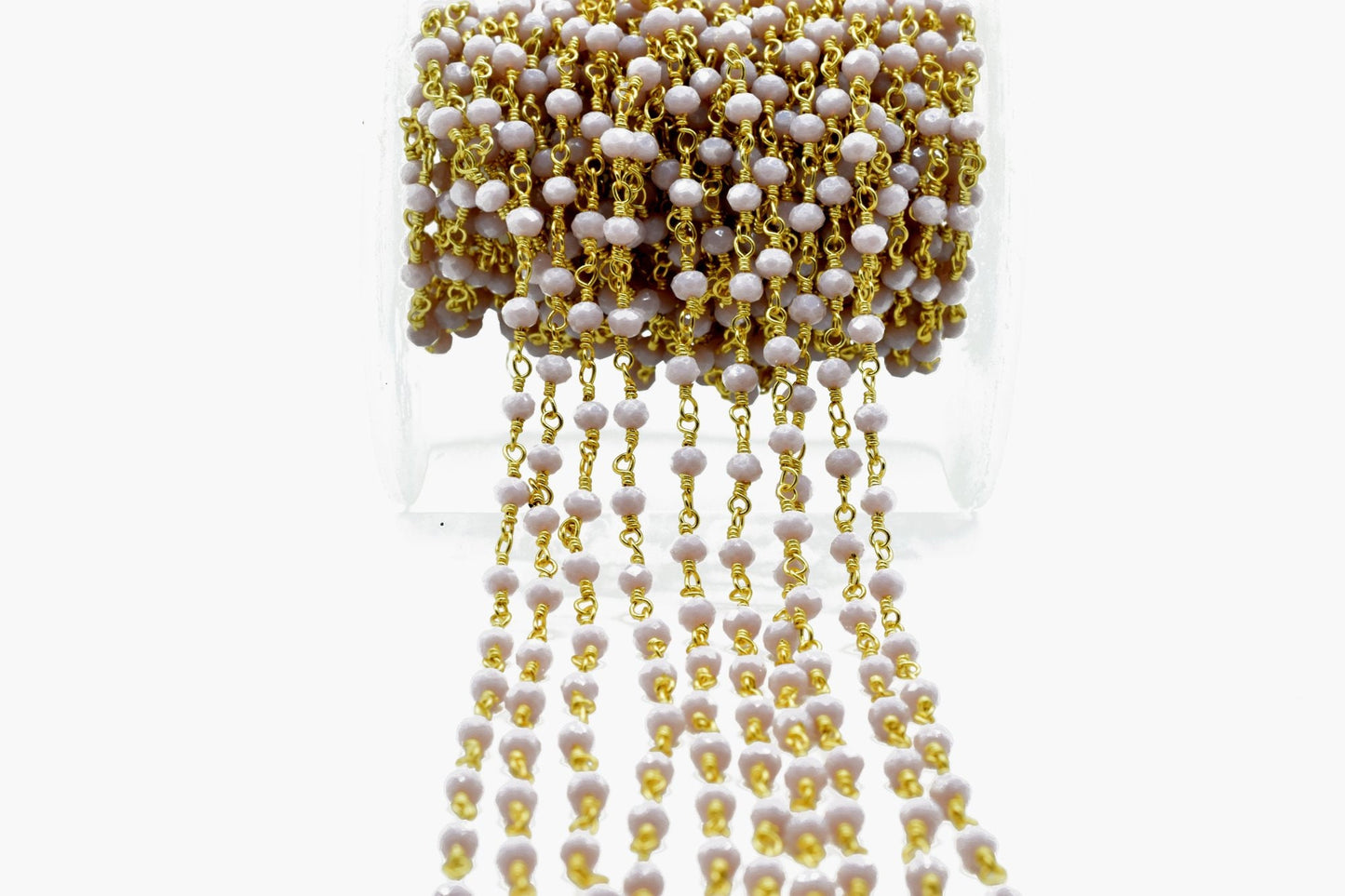 Lavender 3mm Beaded Chain,Lavender Rosary Chains,Lavender Gold Plating Wire Wrap Chain,Lavender Brass chain,Jewelry Making ChainRosary chain