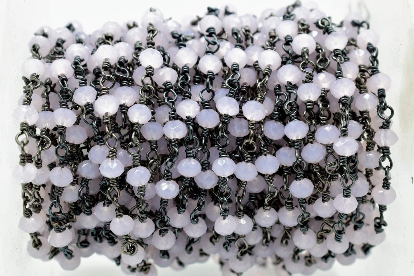 Rose Quartz 3mm Beaded Chain,Pink chalcedony Wire Wrapped Chain,Rose quartz Brass chains,Jewelry Making Chain,Rose Quartz Beads rosary chain