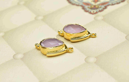 Natural Rose Quartz 9x13mm Pear Shape Bezels Pendant,Rose Quartz Single Bail connectors jewelry making charm,Rose Quartz Gold Plating Bezels