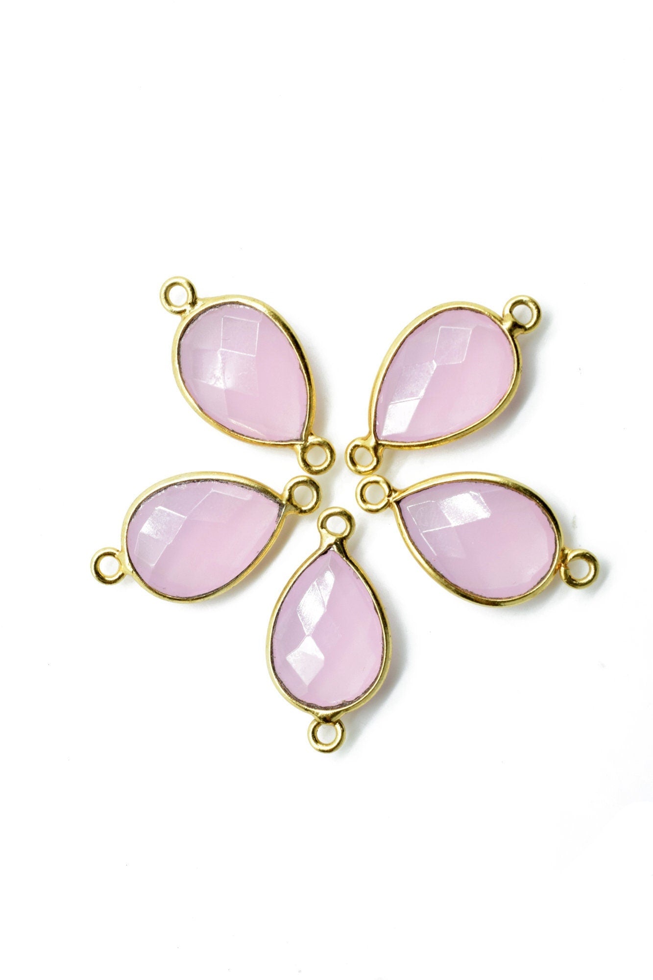 Rose Quartz 10x14mm Pear shape double bail connnectors,Checker Board cut Rose Quartz Pendant,Rose Quartz charms,Rose Quartz Pear Briolettes