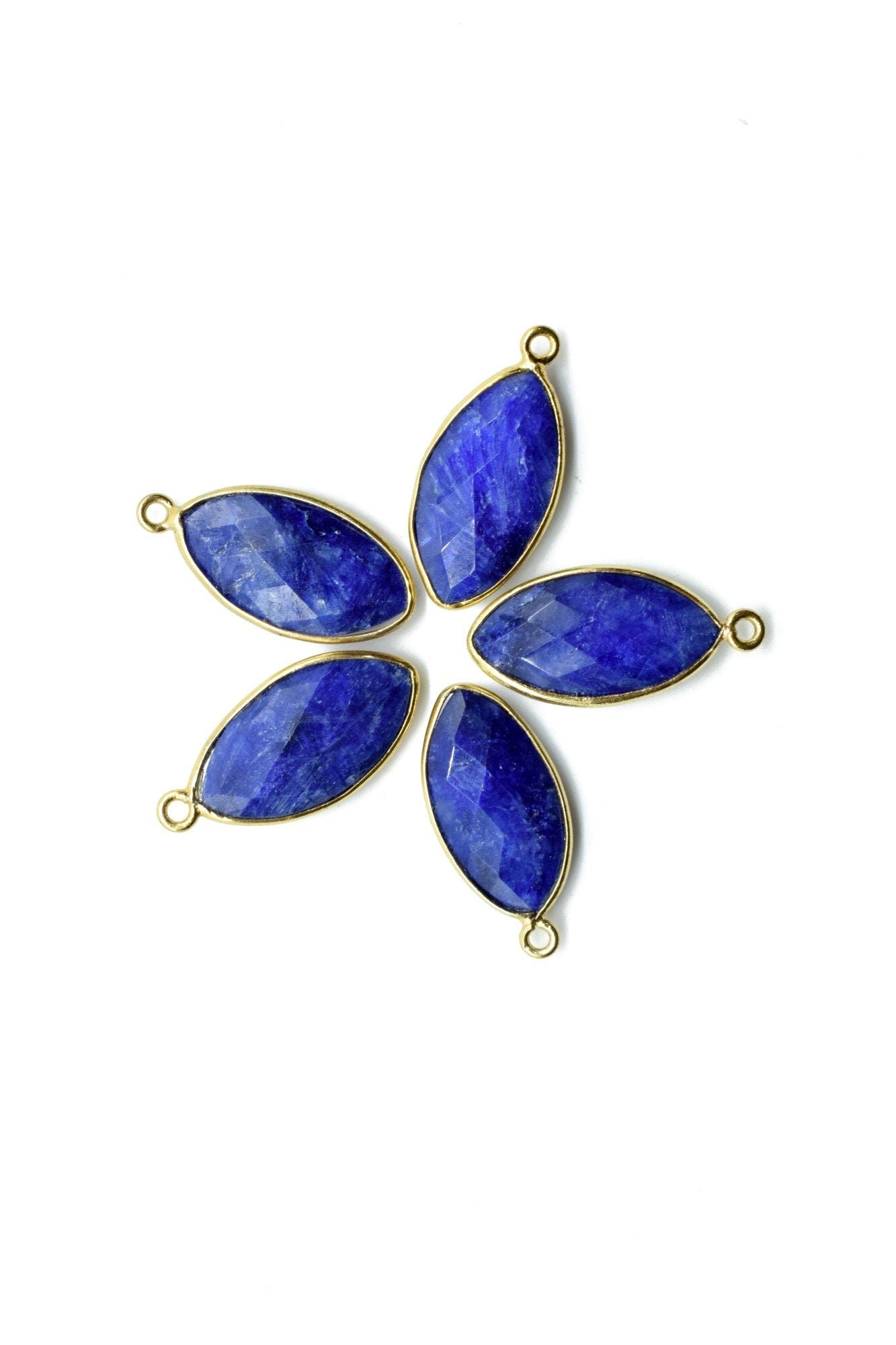 Blue Sapphire 10x20mm Marquise shape charm,Sapphire Brass Gold Plated bezel,Sapphire Faceted Briolette Connector,Sapphire Bezel Pendants
