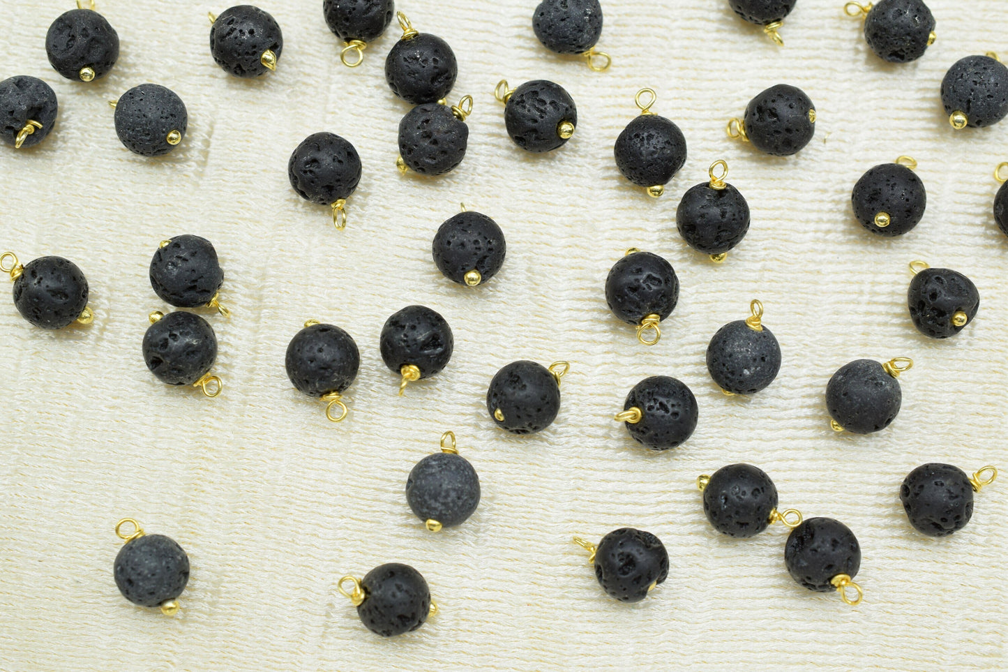 Black Lava 6mm Round Smooth Beads/Earring Components/Black Lava Single wire wrapped Beads/Round Beads Connector/Gemstone Beads/Gift