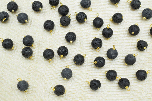 Black Lava 6mm Round Smooth Beads/Earring Components/Black Lava Single wire wrapped Beads/Round Beads Connector/Gemstone Beads/Gift