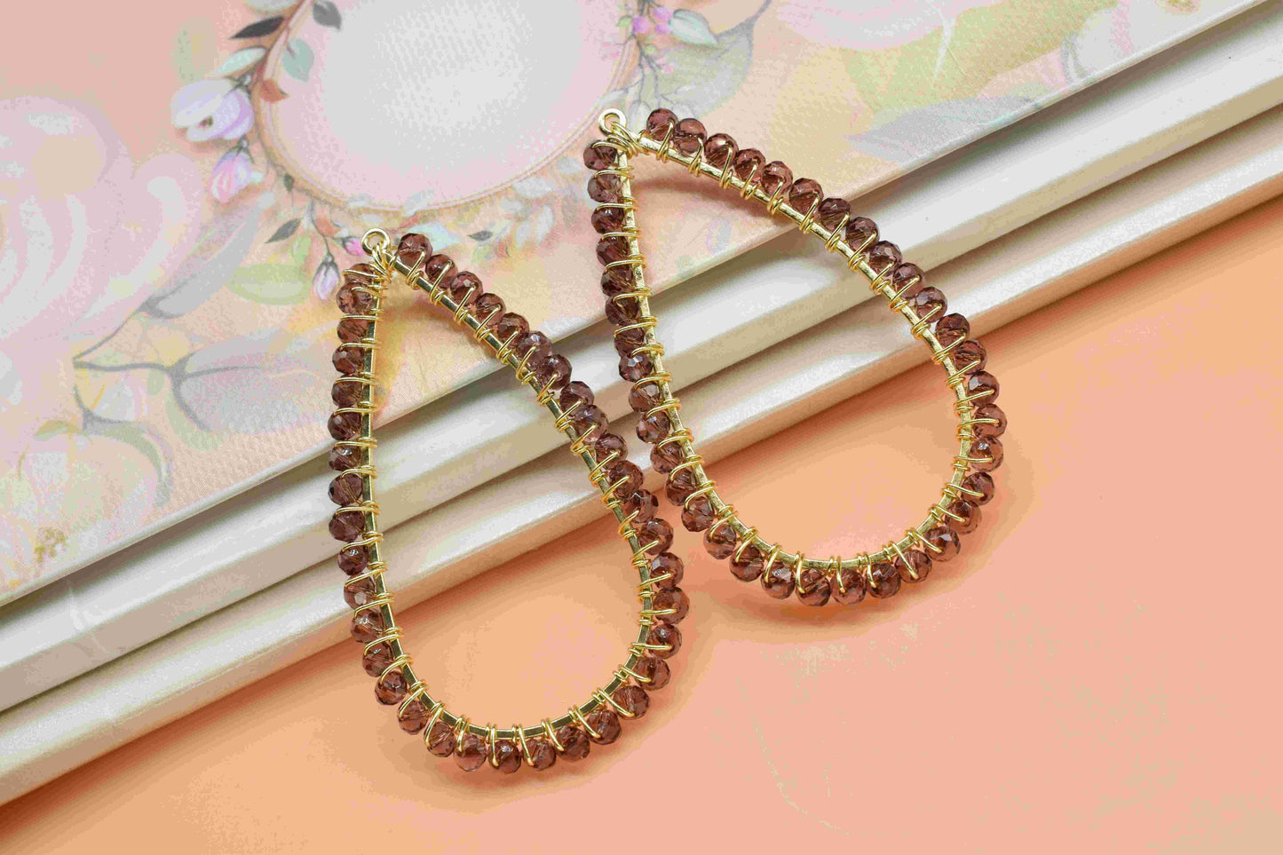 Amethyst Beaded Earring Connectors, Gemstone Wire Wrapped Pendant Jewelry, Components Pair Gold Plated Earrings,Handmade Pear Shape Earrings