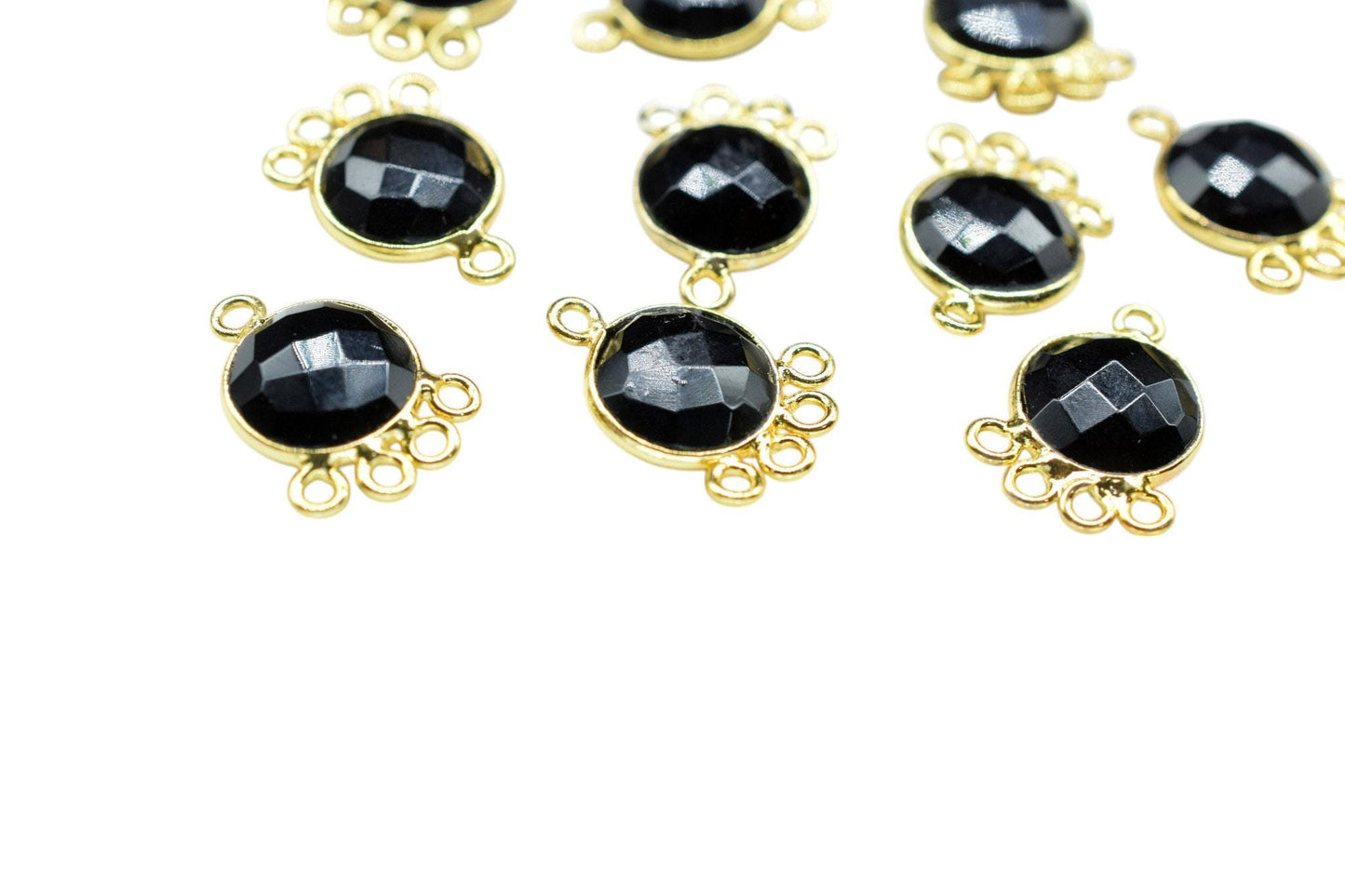 Black Onyx 10mm Round Bezel Charm/Gemstone Brass Component/Single Bail Pendant charms/Round Handmade Jewellery Connector/B'day Gift