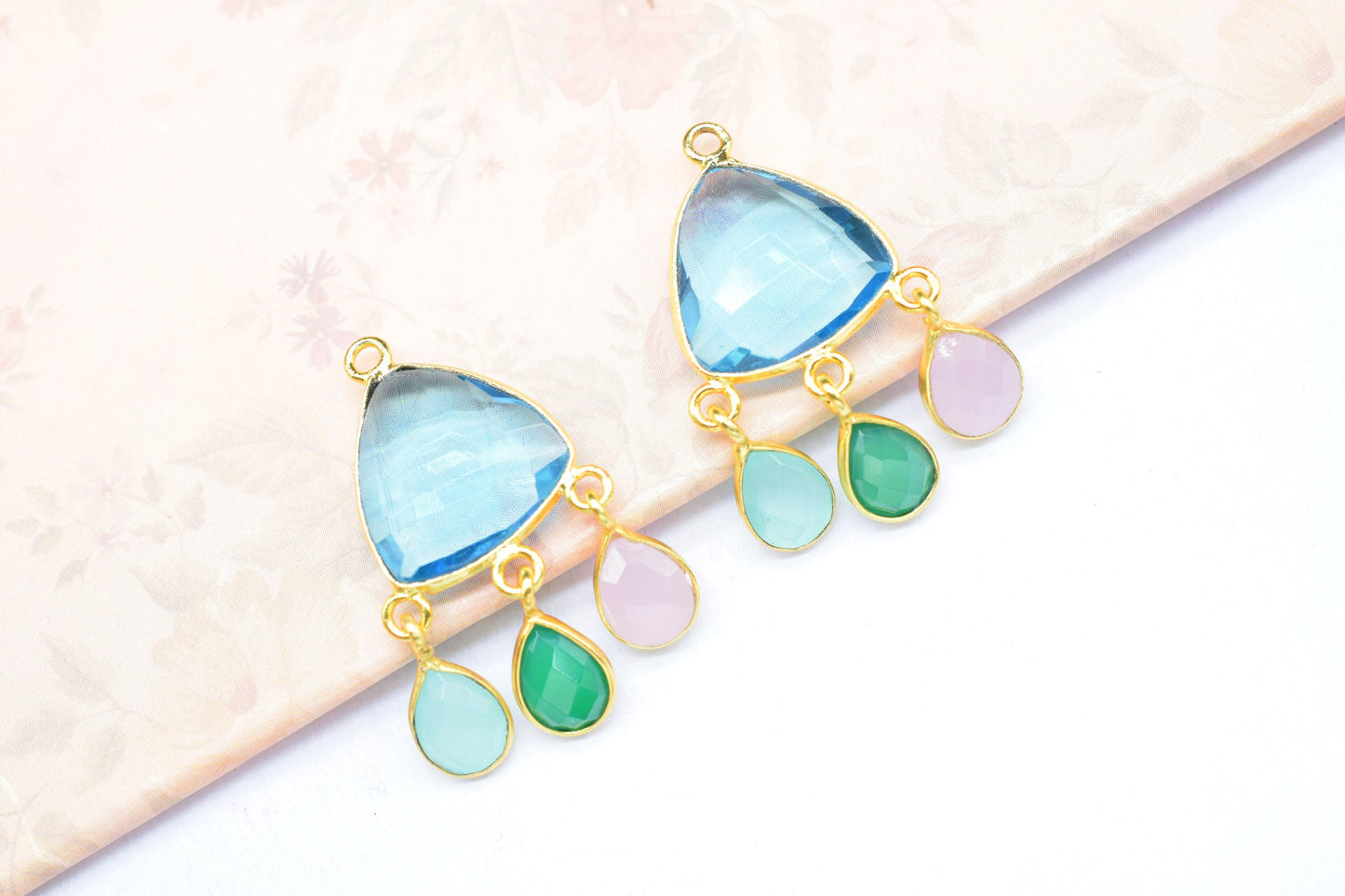 Multi Stone Bezel Charms Connector/Mix Pendant/Connector Bezel Jewelry/Station Bezel Link Pendant/Handmade Jewelry/Connector/B'day Gift