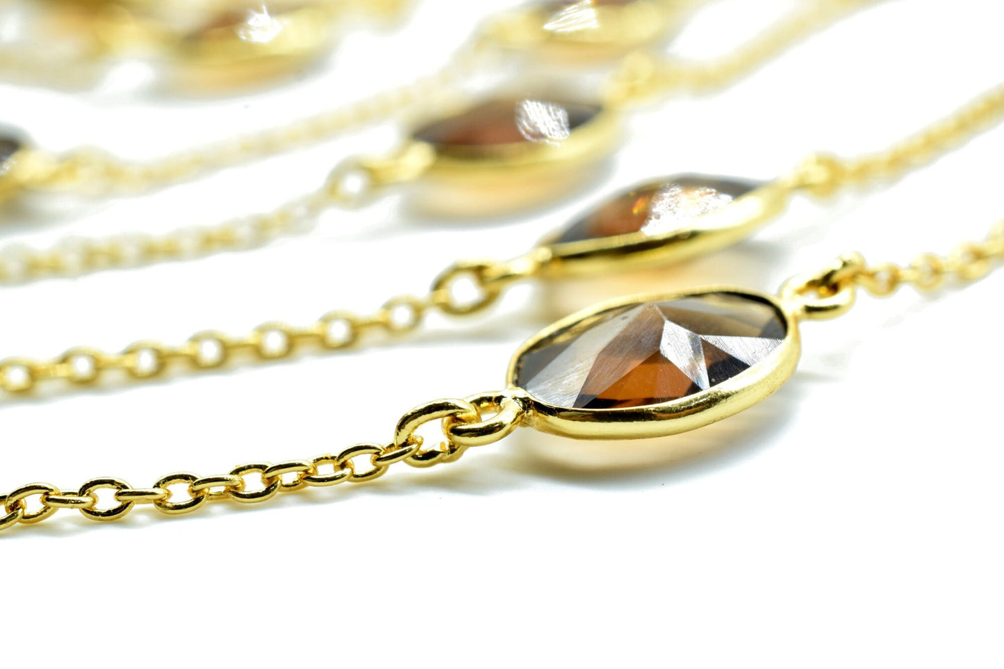 Smoky Quartz Gold Plated Bezel Chain Gemstone Connector, Oval Necklace Chain,Bezel Connector Chain,Selling Per Foot,Jewelry making chains
