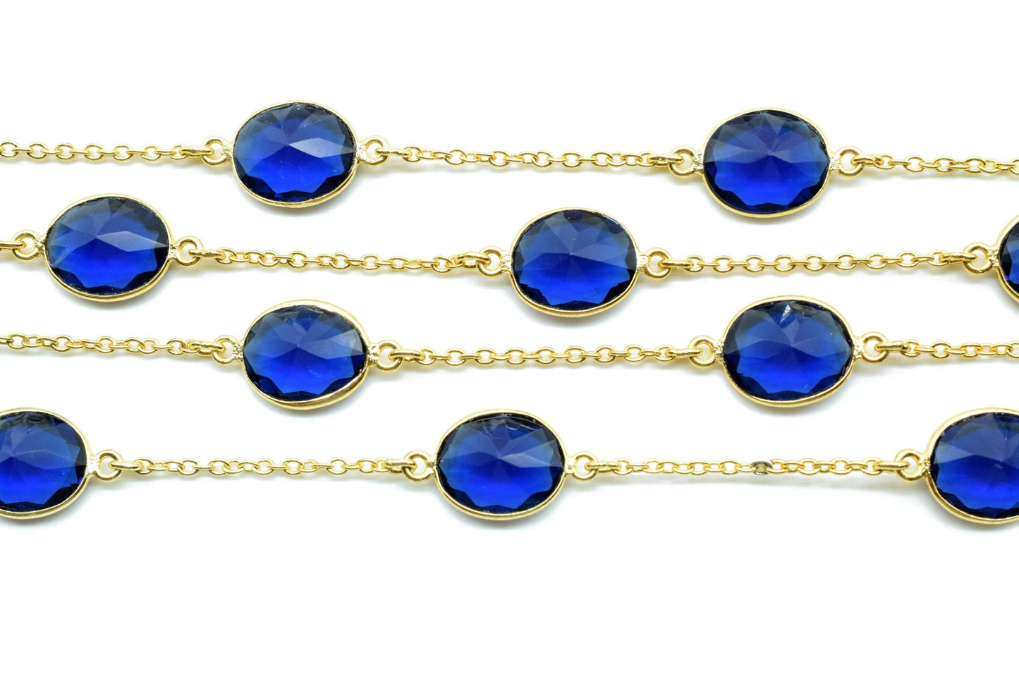 Blue Sapphire Bezel Chain I Handmade Bezel Link Chain I Gold Plated Bezel Link Chain I Brass Gold Overlay Chain,Sold By Foot,Necklace Chains