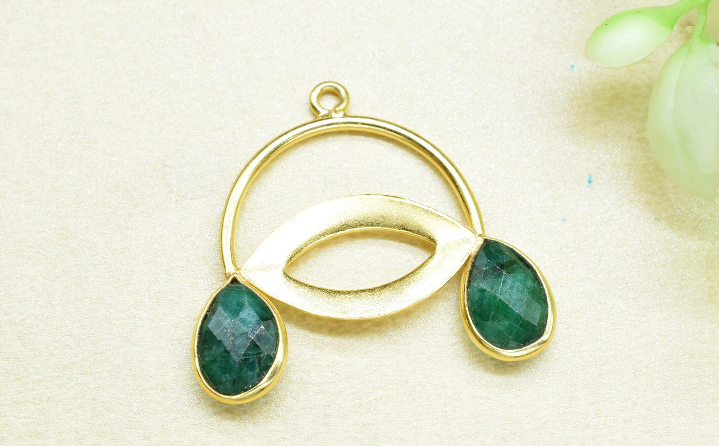 Emerald Teardrop Pendant/Gold Plated Charms/Faceted Cut/Gemstone Pendant/Handmade Teardrop Jewellery/Components Pendant/Jewllery Essentials