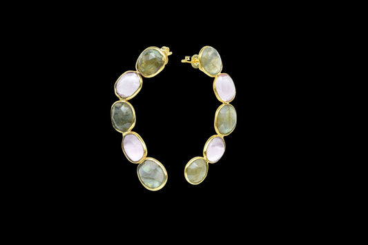 Gemstone Labradorite Earring/Double Stone Earring/Pink Amethyst Earring/Long Earring/Bridal Earring/Bridesmaid earring/Women Earring/Gift