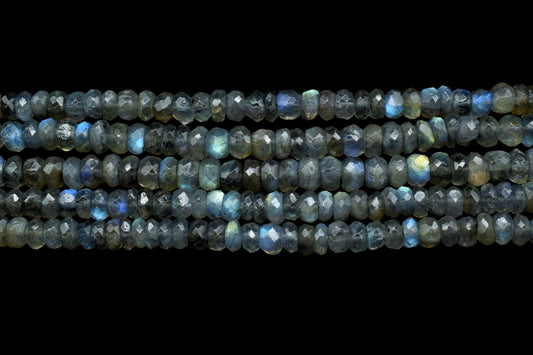 AAA Quality Flashy Natural Light Gray Labradorite Faceted Rondelle 7.5mmx8mm Bead Rainbow Flash Faceted Rondelle Beads 6" Labradorite Strand