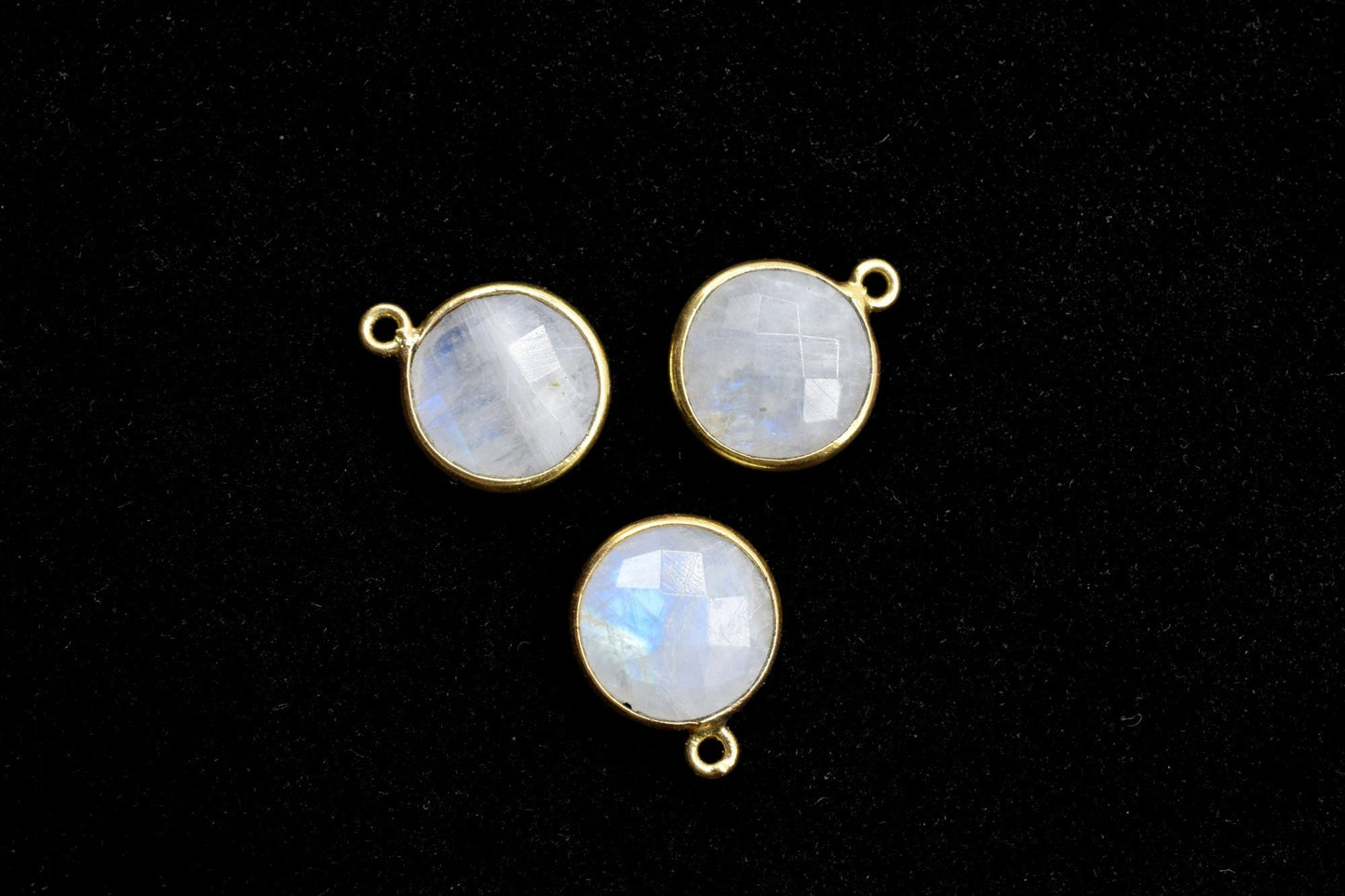 Moonstone 12mm Round charm,Moonstone Pendant,Round Gold Plated bezel,Moonstone Single Bail connectors,Moonstone Brass connectors,Moonstone