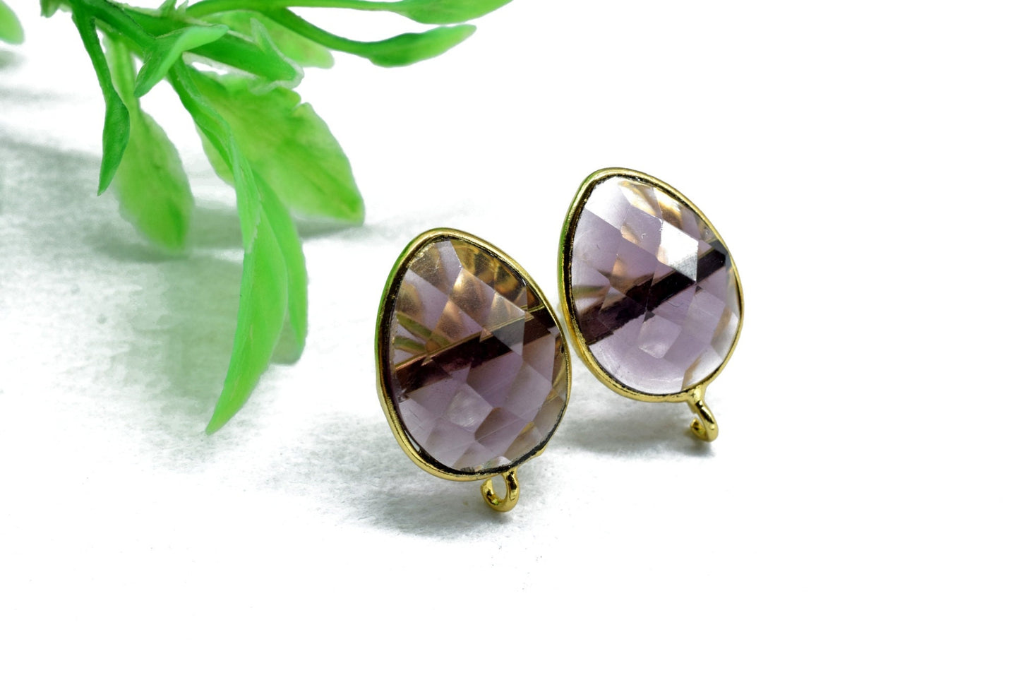 Amethyst 12x16mm teardrop Earring Connector,Jewelry Making,Amethyst Ear post stud,Single Loop Gemstone Connector,Teardrop Earring Connector,