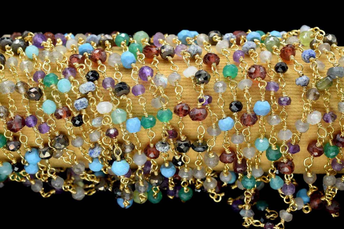 Rosary Beaded Chain Multi Disco Faceted Rondelle beaded chain,multi gemstone rosary,gold plated beaded chain,Wire Wrapped Beaded Chain,