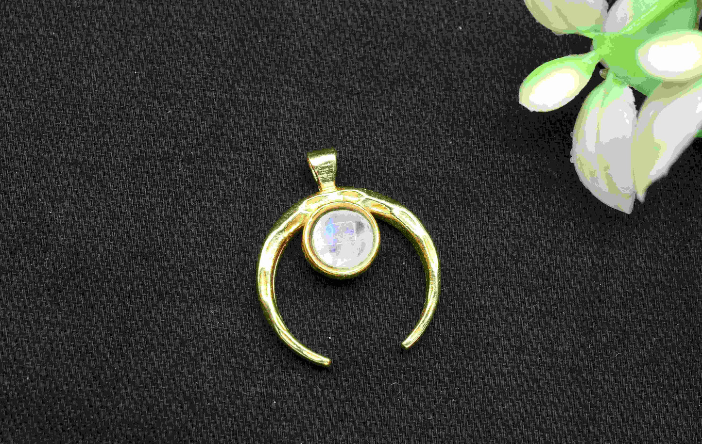 Moonstone Pendant , Single Bail Charm , Moonstone  Connector Pendant , Gold Plated Connectors , Single Bail Gemstone Connector Charm