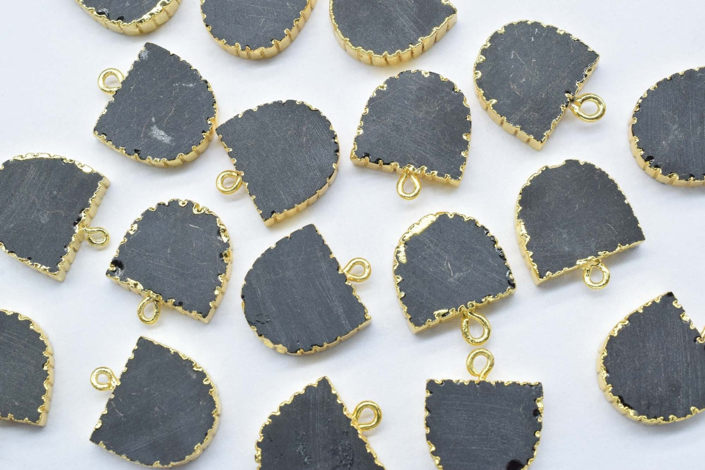 Black Onyx Semi Circle Pendant,Handmade Half Moon Earring,Necklace Connectors,D Shape Jewelry,Single Bail,Gemstone Electroplated Charms,Gift