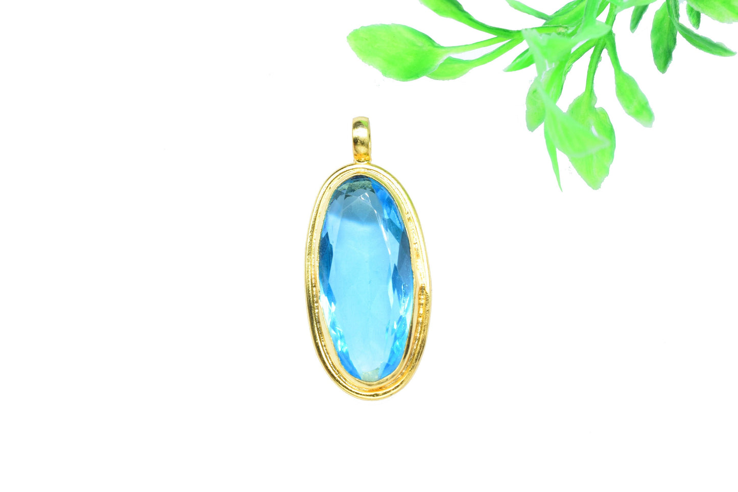 Sky Topaz Oval Pendant Charms,Statement Pendants,Loop Pendant,Handmade Brass Pendant Jewelry,Gemstone faceted Pendants,Single Bail Pendant