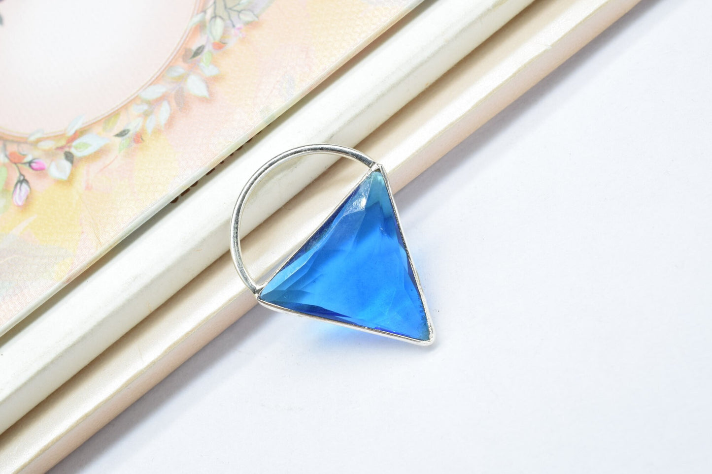 Blue Topaz  Connector, Triangle Shape Pendant Component,Handmade Connector, Triangle Shape Pendant,   pendant jewelry,