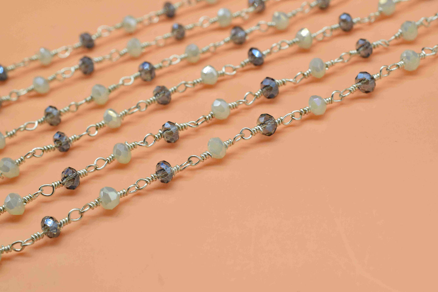 Multi Stone Rosary Chain,Handmade Rosary Jewelry Making,Wire Wrapped Rosary,Micro Beads chain,Labradorite & Peru Chalcedony Beaded Chain