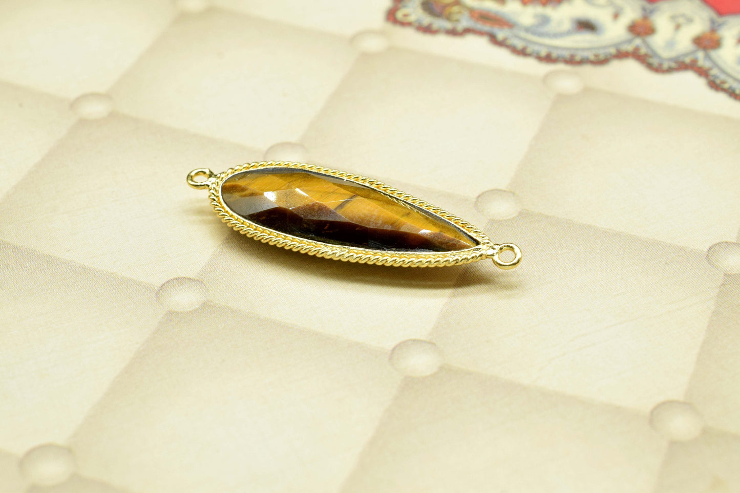 Tiger Eye Gemstone Charms 10x30mm Teardrop Shape connector,Tiger Eye charms Pendant Jewelry,Tiger Eye Gold Plating Dobule bail connectors
