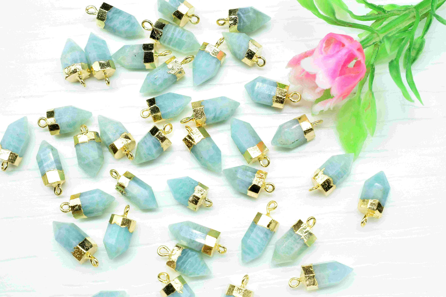 Amazonite Gemstone 6x13mm Pencil Shape Pendant,Green Mint Gemstone Pendant Jewelry,Amazonite Gold Plated Pencil Pendant Jewellery,Gift