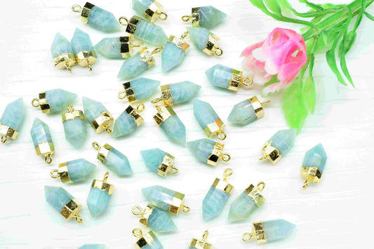 Amazonite Gemstone 6x13mm Pencil Shape Pendant,Green Mint Gemstone Pendant Jewelry,Amazonite Gold Plated Pencil Pendant Jewellery,Gift