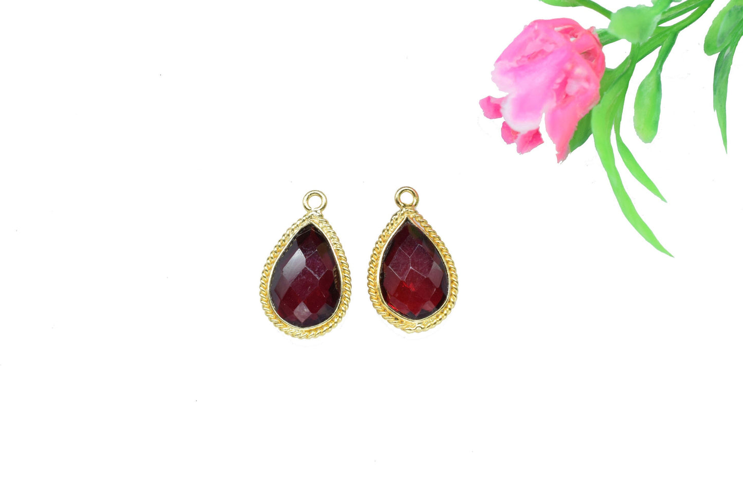 Garnet 10x14 Teardrop Bezel Charm,Station Bezel Link,Garnet Teardop jewelry making Carft,Single bail Connector,Handmade Teardrop Pendant