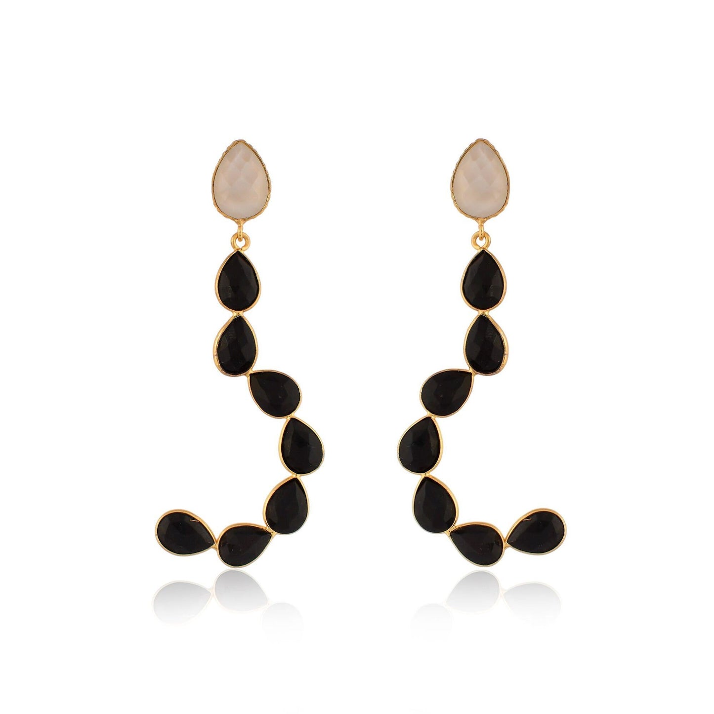 Natural Gemstone Rose Quartz Earring/Handmade Earring/Bridal Earring/Gold Plated Earring/Dangle Earring/Black Onyx Earring/Women Earring