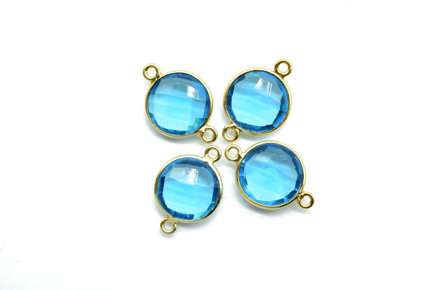 London Blue Topaz 12mm Round double bail connectors,Blue Topaz Pendant,Topaz double loop connectors,Blue Topaz charms,Blue topaz bezels