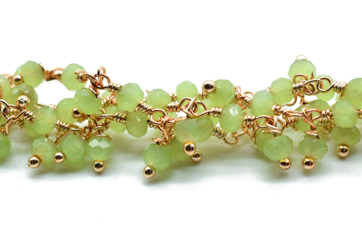 Prehnite Cluster Beaded Chain,Bead Chain,Dangling Chain,Thick Chain, Gold Wire Wrapped Prehnite Quartz Beaded chain,Handmade beaded chains