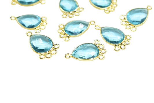 Sky Topaz 10x14mm Teardrop Bezel Charm/Charms Connector/Handmade Jewellery Connectors/Gemstone Brass Component/Women Jewelry/B'day Gift