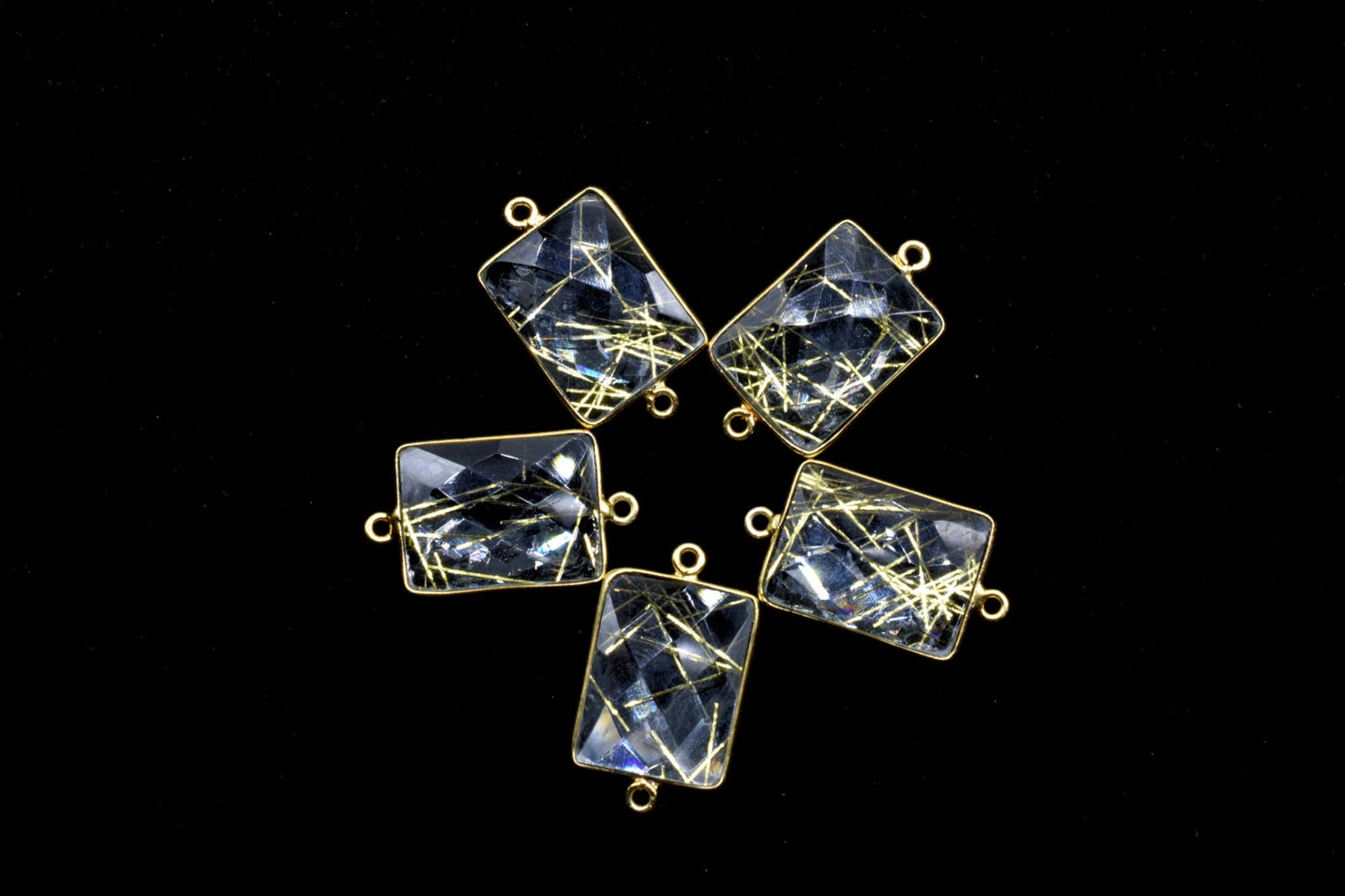 Golden Rutile 15x20mm Rectangle shape double bail charm,Golden Rutile Stone Pendant Charm,Golden Rutile Double Bail Connectors,Cushion charm