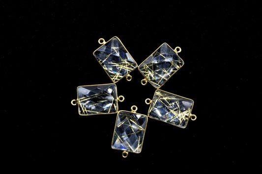 Golden Rutile 15x20mm Rectangle shape double bail charm,Golden Rutile Stone Pendant Charm,Golden Rutile Double Bail Connectors,Cushion charm