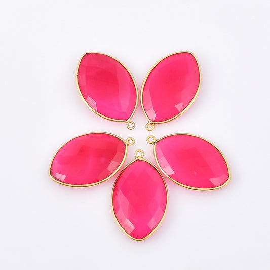 Pink chalcedony 20x30mm Marquise shape pendant,Chalcedony charms, Gold Plated bezel,chalcedony Bezel,Gold Vermeil Bezel, Gold-Filled bezel