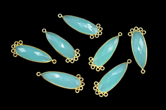 Aqua Chalcedony 10x30mm Teardrop Bezel Charm/Charms Connector/Handmade Jewellery Connectors/Gemstone Brass Component/Women Jewelry/Gift