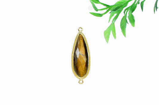 Tiger Eye Gemstone Charms 10x30mm Teardrop Shape connector,Tiger Eye charms Pendant Jewelry,Tiger Eye Gold Plating Dobule bail connectors