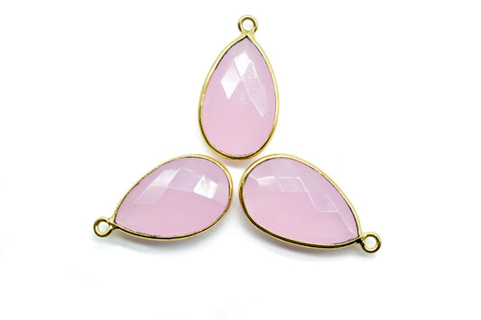Pink chalcedony 12x20mm Pear shape charm,Checker Board cut Pink Chalcedony Pendant,Hot Pink charms,Fuchsia Pink Chalcedony Pear Briolettes